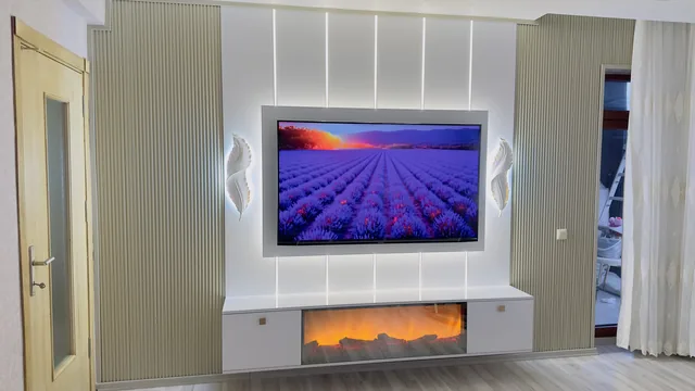Konya'da yaptığımız elektrikli şömineli, çıtalı ve ışıklı TV duvarı